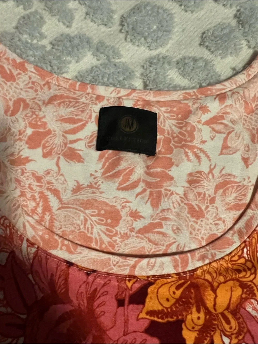 JM Collection Coral Floral Scoop-Neck Top with Mustard Center Panel - Picture 2 of 6